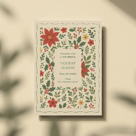Tarjeta de vacaciones Green Red Whimsical Floral W