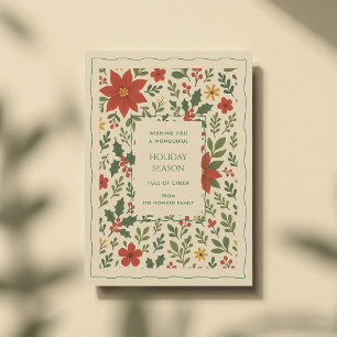Tarjeta de vacaciones Green Red Whimsical Floral W