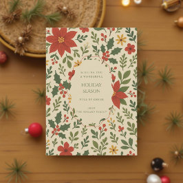 Tarjeta de vacaciones Green Red Whimsical Floral W