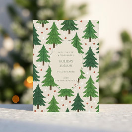 Tarjeta de vacaciones Green Red Whimsical Pine Tre