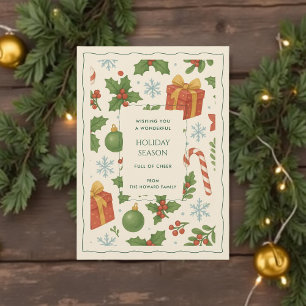 Tarjeta de vacaciones Green Red Whimsical Watercol