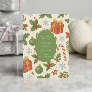 Tarjeta de vacaciones Green Red Whimsical Watercol