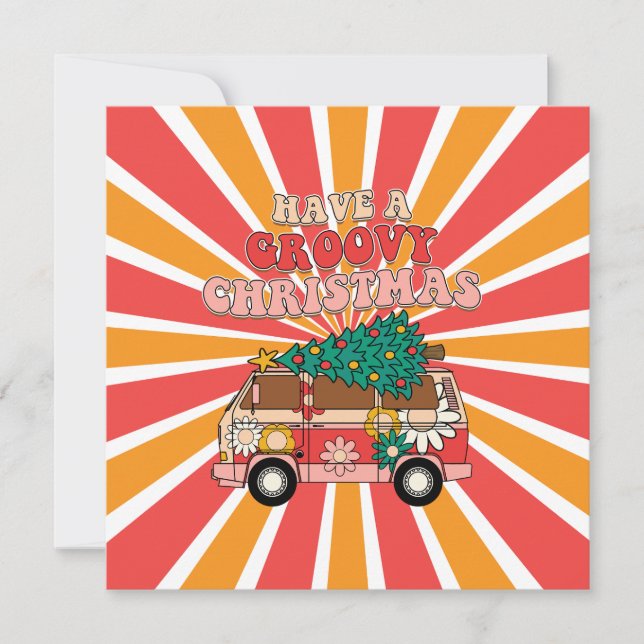 Tarjeta de vacaciones Groovy retro Navidades (Anverso)