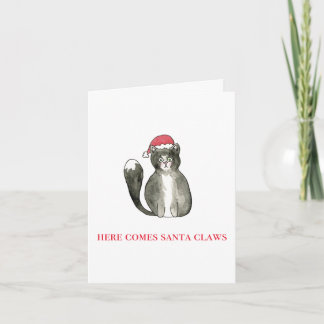 Tarjeta de vacaciones "Here come Santa Clawes"