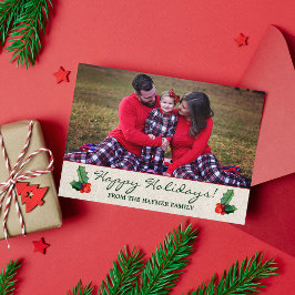 Tarjeta de vacaciones Holly Leaves & Berries Navid