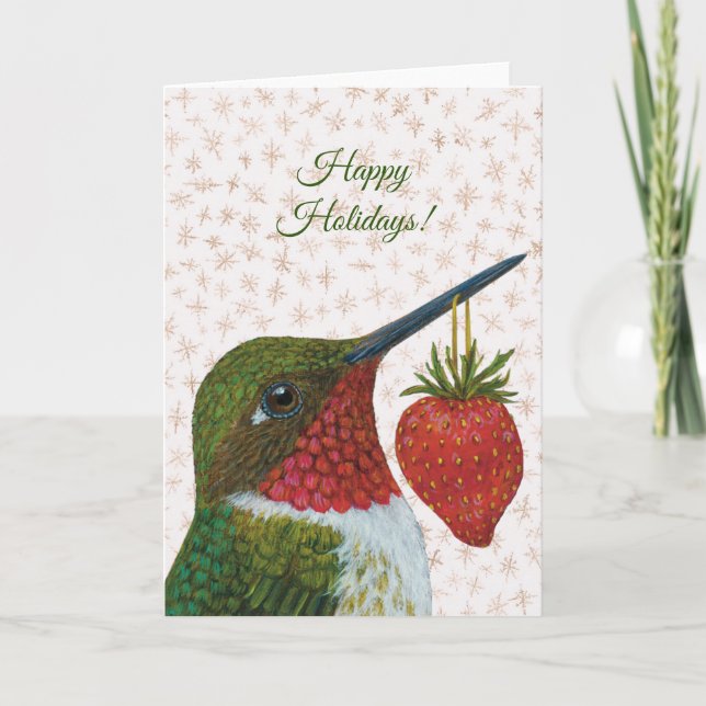 Tarjeta de vacaciones Hummingbird/Strawberry (Anverso)