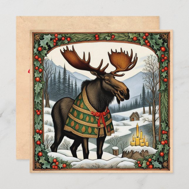 Tarjeta de vacaciones Hygge Winter Moose (Anverso / Reverso)