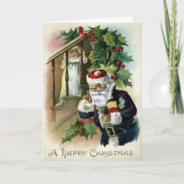 Tarjeta de vacaciones infantil vintage Odd Santa y (Anverso)