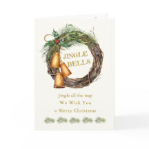Tarjeta de vacaciones Jingle Bells Holly Pine Navi