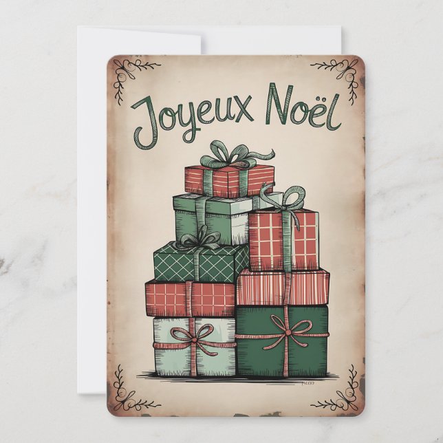 Tarjeta de vacaciones Joyeux Noël para fiestas (Anverso)