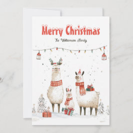 Tarjeta de vacaciones Llama Familia de 3 Navidades