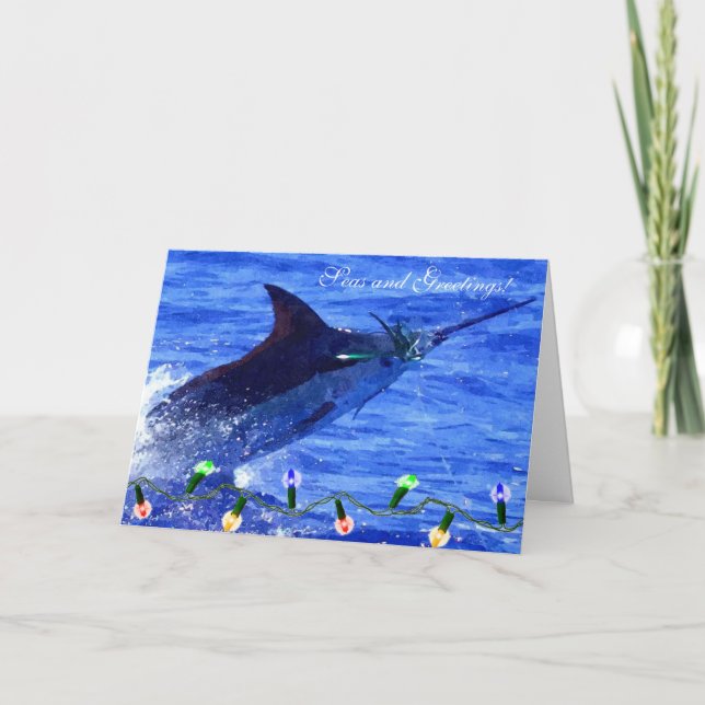 Tarjeta de vacaciones Marlin Seas y Greetings (Anverso)
