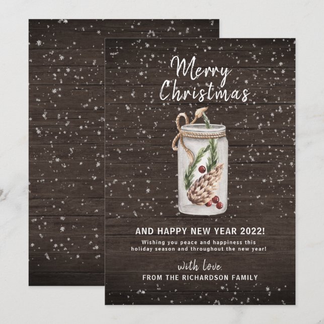 Tarjeta de vacaciones Merry С hristmas Mason Jar W (Anverso / Reverso)