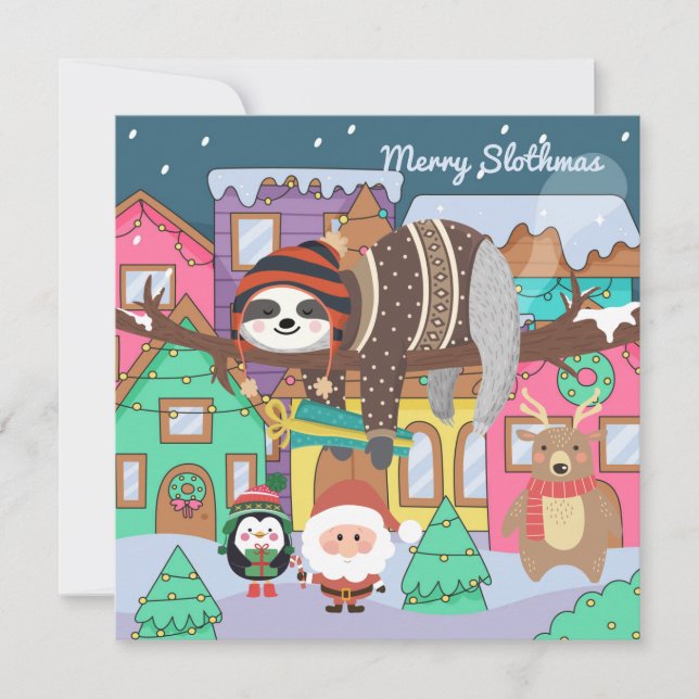 Tarjeta de vacaciones Merry Slothmas (Anverso)