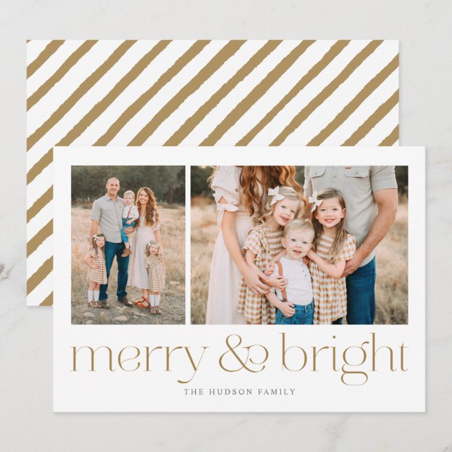 Tarjeta de vacaciones Mínima Merry y Bright Gold (Anverso / Reverso)