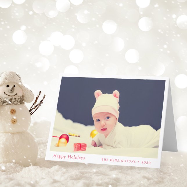 Tarjeta de vacaciones Minimalista para bebés (Blush Pink Baby Girl's First Christmas Card)