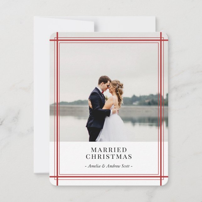 Tarjeta de vacaciones moderna de líneas rojas (Anverso)