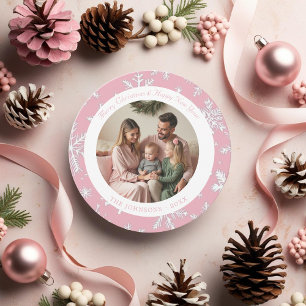 Tarjeta de vacaciones moderna rosa y blanco para c