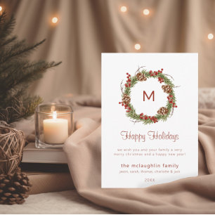 Tarjeta de vacaciones monograma simple para Navida