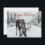 Tarjeta de vacaciones Moose In Winter Snow Navidad<br><div class="desc">Una tarjeta de vacaciones con un alce en la nieve de invierno en el desierto. Un gran saludo de vacaciones para un guía de la naturaleza, guardabosques, organización de la naturaleza o distrito de parques. También es adecuado para una familia que ama la naturaleza y quiere expresarlo en su saludo...</div>
