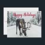 Tarjeta de vacaciones Moose In Winter Snow Wildern<br><div class="desc">Una tarjeta de vacaciones con un alce en la nieve de invierno en el desierto. Una de nuestras tarjetas de vacaciones más vendidas.Un gran saludo de vacaciones para un guía de la naturaleza, guardabosques, organización de la naturaleza o distrito de parques. También adecuado para una familia que ama la naturaleza...</div>