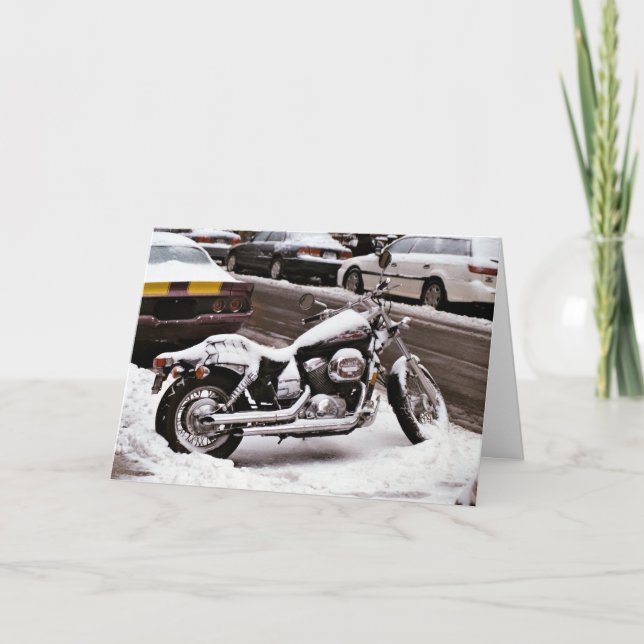 Tarjeta de vacaciones 'Motocicleta en invierno' -  (Anverso)