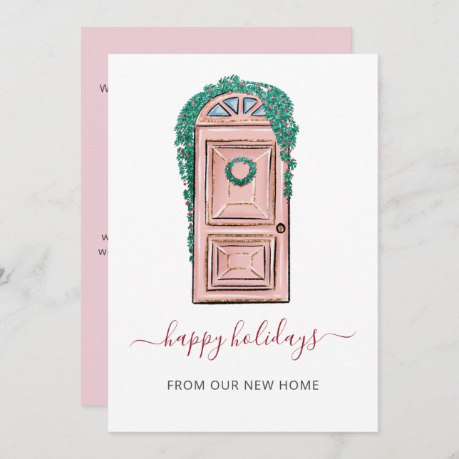 Tarjeta de vacaciones móvil de Navidad rosa Weve (Anverso / Reverso)