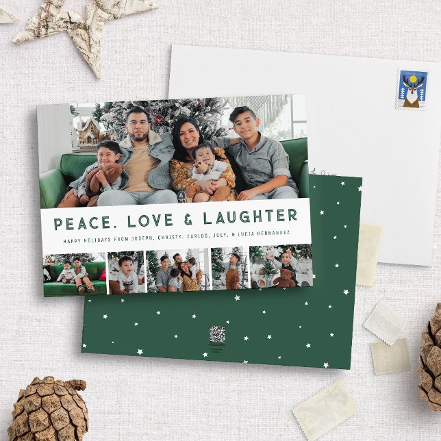 Tarjeta de vacaciones multifoto de paz, amor y ris (Subido por el creador)