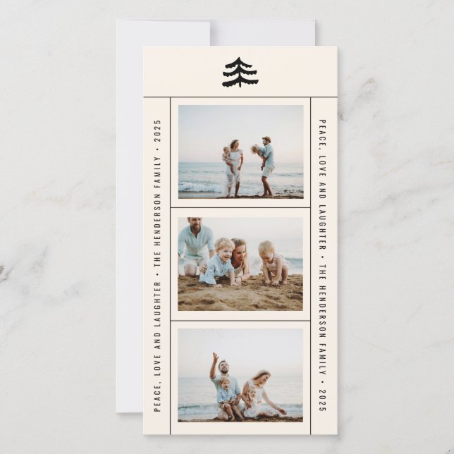 Tarjeta de vacaciones multifoto Evergreen simple (Anverso)