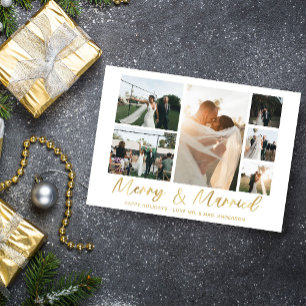 Tarjeta de vacaciones multifoto Merry & Married Go