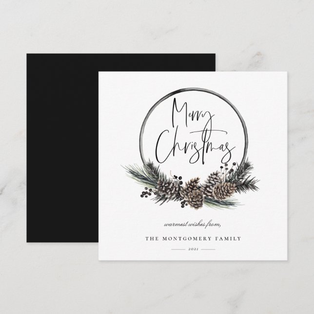 Tarjeta de vacaciones Natural Pine Hoop Wreath (Anverso / Reverso)