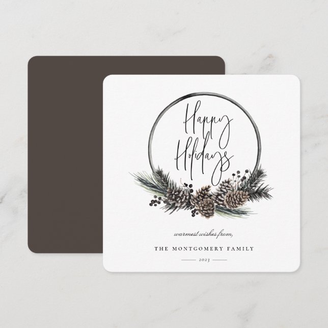 Tarjeta de vacaciones Natural Pine Hoop Wreath (Anverso / Reverso)