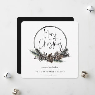 Tarjeta de vacaciones Natural Pine Hoop Wreath