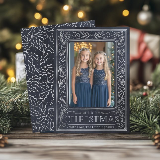 Tarjeta de vacaciones Naval y Plata (Navy and Silver Christmas Greeting Card)