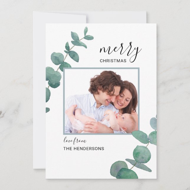 Tarjeta de vacaciones navideña acuarela Eucalyptus (Anverso)