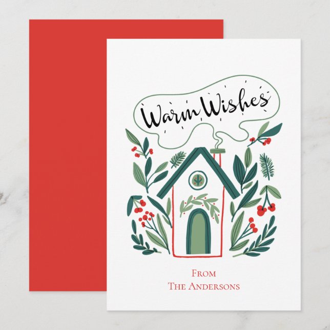 Tarjeta de vacaciones navideña con un deseo cálido (Anverso / Reverso)