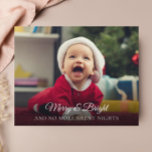 Tarjeta de vacaciones No Más Noches Silenciosas en<br><div class="desc">Anunciar a toda tu familia y amigos que no hay más noches silenciosas en tu casa con esta linda tarjeta de navidades fotográficos. Personalice con 1 foto en la parte delantera y 3 fotos en la parte posterior junto con toda la información de las estadísticas de nacimiento de sus hijos....</div>
