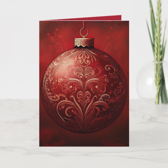Tarjeta de vacaciones "Ornamento Rojo y Oro" (Anverso)