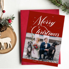 Tarjeta de vacaciones Ornate Red Silver MerryChris