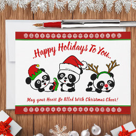 Tarjeta de vacaciones Pandas para Navidades person