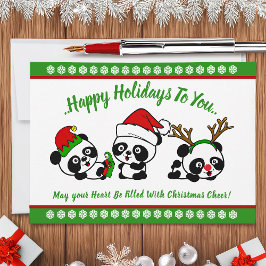 Tarjeta de vacaciones Pandas para Navidades person