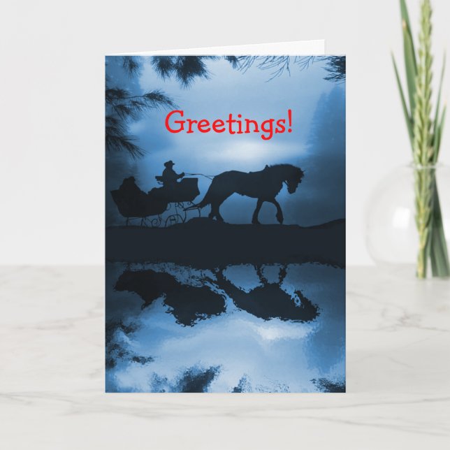 Tarjeta de vacaciones para caballos y Sleigh (Anverso)