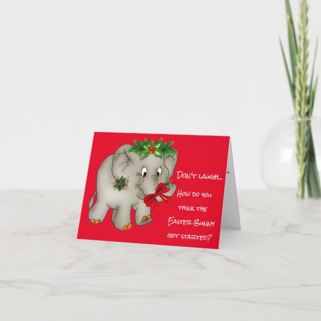 Tarjeta de vacaciones para elefantes de Navidades  (Anverso)