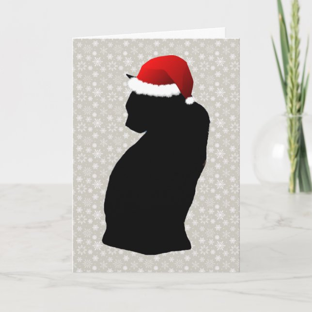 Tarjeta de vacaciones para gato negro y copo de ni (Anverso)