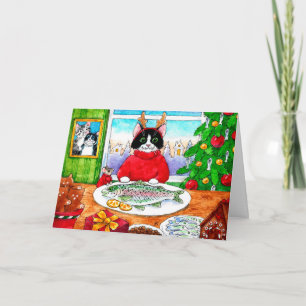 Tarjeta de vacaciones para gato, ratón, Navidades