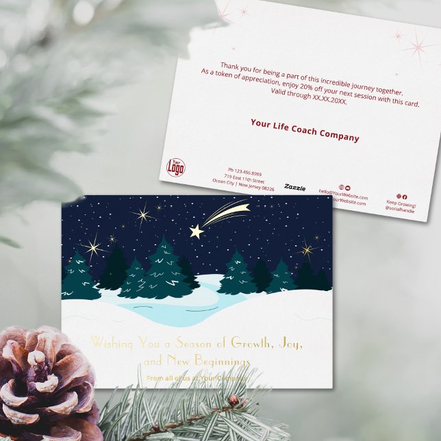 Tarjeta de vacaciones para Navidades con acentos d (Evening Sky Foil Accents Christmas Holiday Card, Business Season Greetings, Shooting Star)