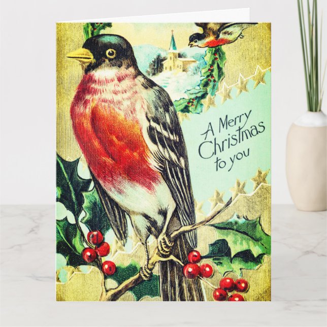 Tarjeta de vacaciones para Navidades de aves de co (Anverso)