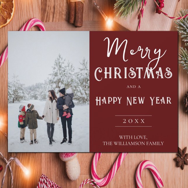 Tarjeta de vacaciones para Navidades de fotografía (Red Modern Photo Christmas Holiday Card)