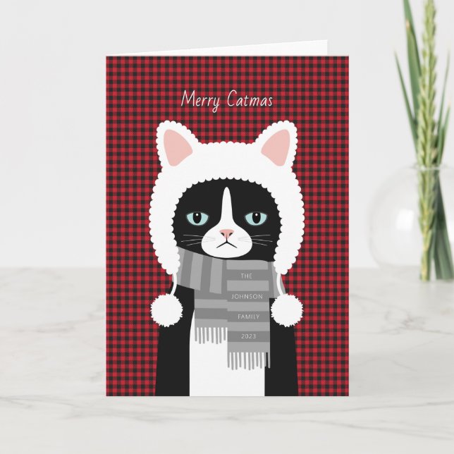 Tarjeta de vacaciones para Navidades de gato (Anverso)