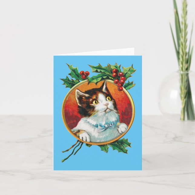 Tarjeta de vacaciones para Navidades de gato (Anverso)